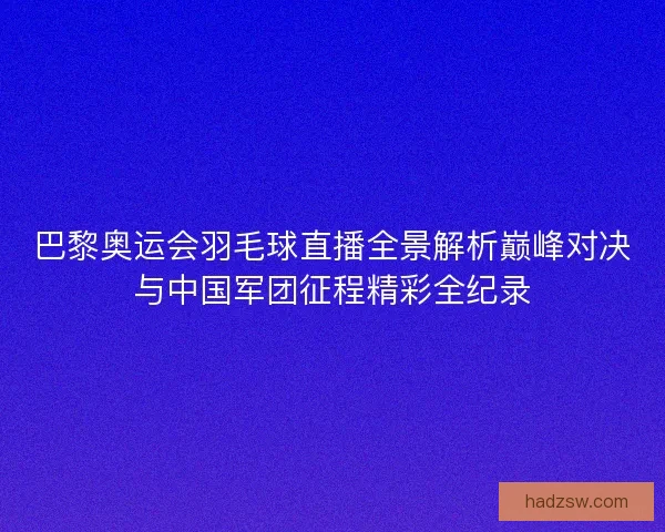 巴黎奥运会羽毛球直播全景解析巅峰对决与中国军团征程精彩全纪录